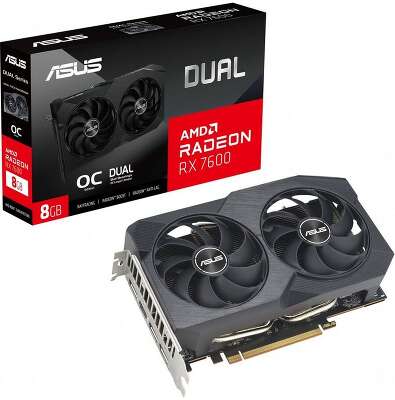 Видеокарта Asus PCI-E AMD Radeon RX 7600 8G DUAL OC V2 (8Gb/GDDR6/128 bit/DP, HDMI) RTL (DUAL-RX7600-O8G-V2)