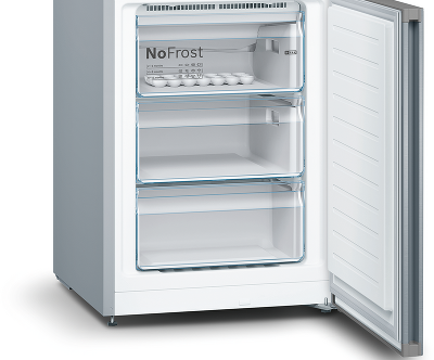 Отдельно стоящий холодильник с нижней морозильной камерой, 203х60х60 см, Серия 4, 400 л, A++, No Frost, нерж. сталь