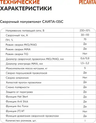 Сварочный аппарат Ресанта САИПА-135 инвертор ММА DC