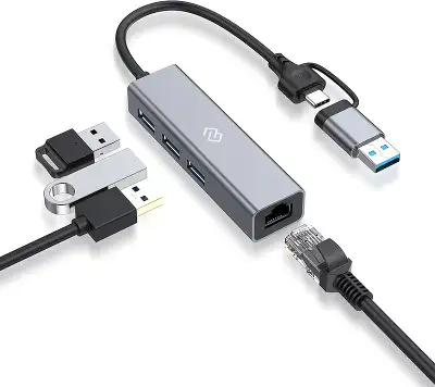 Разветвитель USB-C + USB-A Digma DHUB-LAN-4port 4порт. серебристый