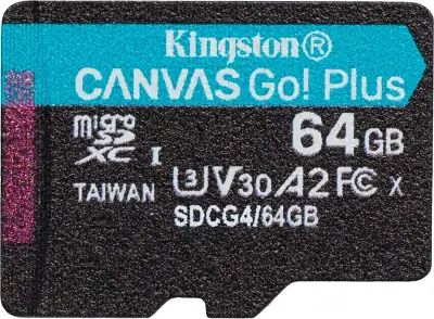 Карта памяти 64 Гб Micro SDXC Kingston Canvas Go Plus G4, Class 10 UHS-I U3 V30 [SDCG4/64GBSP], без адаптера