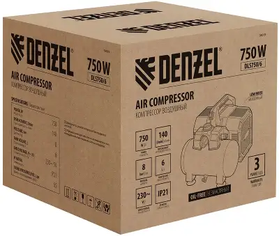 Компрессор поршневой Denzel DLS750/6 безмасляный 140л/мин 6л 750Вт желтый/черный