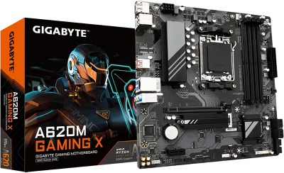 Материнская плата GIGABYTE A620M GAMING X, AM5, A620, 4*DDR5, 4*SATA, 1*M.2, 2*USB 3.2, 2*USB 2.0, Type-C, 1*PCIx16, 1*PCIx1, DP+HDMI, mATX