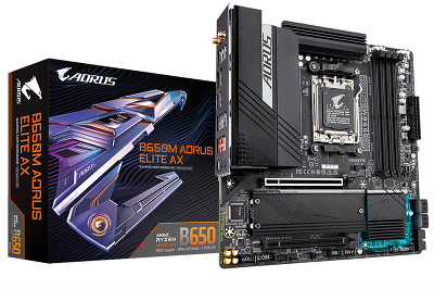 Материнская плата GIGABYTE B650M AORUS ELITE AX, AM5, B650, 4*DDR5, 4*SATA, 2*M.2, 7*USB 3.2, 4*USB 2.0, Type-C, 1*PCIx16, 1*PCIx1, DP+HDMI, mATX