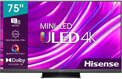 Телевизор QLED Hisense 75" 75U8HQ черный 4K Ultra HD 120Hz DVB-T DVB-T2 DVB-C DVB-S DVB-S2 WiFi Smart TV