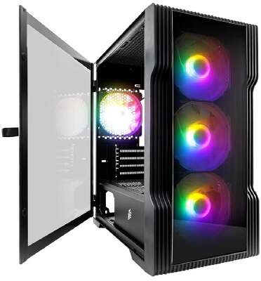1STPLAYER Корпус TRILOBITE T3-G Black / mATX, TG / 4x 120mm LED fans inc. / T3-G-BK-4F1