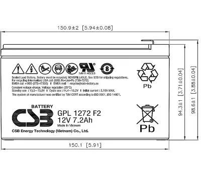 Батарея для ИБП CSB GPL1272 F2 FR 12В 7.2Ач