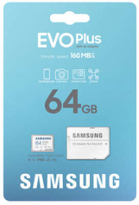 Карта памяти 64 Гб Micro SDXC Samsung EVO Plus Class 10 UHS-I [MB-MC64SA/EU], с адаптером