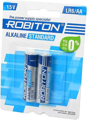 Комплект элементов питания AA ROBITON STANDARD (2 шт. в упаковке)