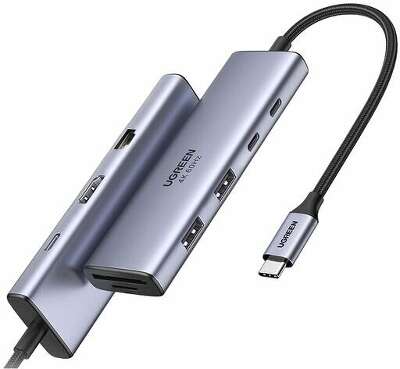 Конвертер UGREEN CM498 (15375) USB-C to 2*USB3.0+2*USB-C+HDMI+RJ45+SD&TF +PD port Converter. Цвет: серый