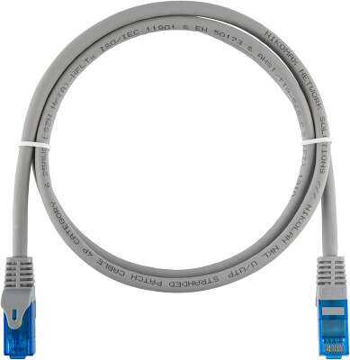 Коммутационный шнур NIKOMAX Essential Line U/UTP 4 пары, Кат.6 (Класс E), 250МГц, 2хRJ45/8P8C, T568B, заливной, с защитой защелки, многожильный, BC (чистая медь), 25AWG (7x0,175мм), полимерный материал, исполнение кабельного изделия нг(А)-HF, серый, 2м - 