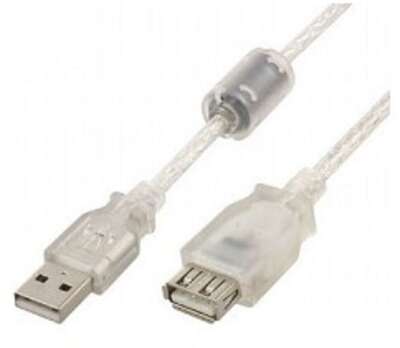 Cablexpert Кабель удлинитель USB2.0 Pro, AM/AF, 4,5м, экран, 2 феррит.кольца, прозрачный (CCF-USB2-AMAF-TR-15)
