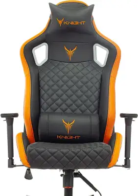 Кресло игровое Knight Outrider черный/оранжевый ромбик эко.кожа с подголов. крестов. металл