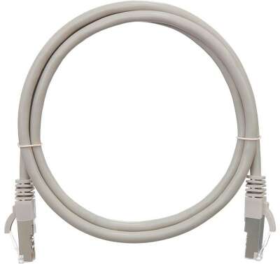 Коммутационный шнур NIKOMAX S/FTP 4 пары, Кат.6 (Класс E), 250МГц, 2хRJ45/8P8C, T568B, заливной, с защитой защелки, многожильный, BC (чистая медь), 26AWG (7х0,165мм), поливинилхлорид, серый, 1м