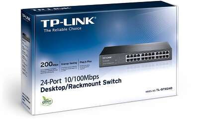 TP-Link TL-SF1024D 24-портовый коммутатор 10/100 Мбит/с, стальной корпус высотой 1U, монтируется в 13-дюймовую стойку