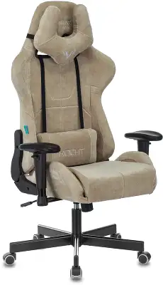 Кресло игровое Zombie VIKING KNIGHT Fabric песочный Light-21 с подголов. крестов. металл