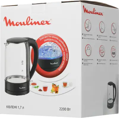 Чайник электрический Moulinex BY1S08F0 1.7л. 2200Вт черный/прозрачный корпус: стекло/пластик (1510002970)