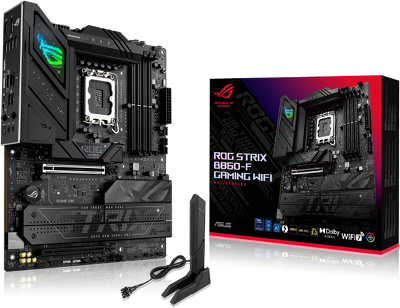 Материнская плата ASUS ROG STRIX B860-F GAMING WIFI, LGA1851, B860, 4*DDR5, 4*SATA, 4*M.2, 7*USB 3.2, Type-C, 2*PCIx16, DP+HDMI, ATX; 90MB1JG0-M0EAY0