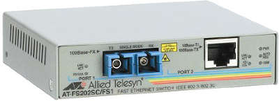 Медиаконвертер Allied Telesis AT-FS202-60 10/100TX (RJ-45) to 100FX (SC) 2-port unmanaged ext PSU