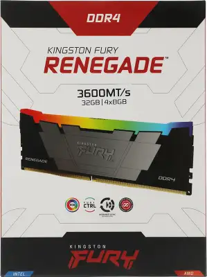 Память DDR4 4x8GB 3600MHz Kingston KF436C16RB2AK4/32 Fury Renegade RGB RTL Gaming PC4-28800 CL16 DIMM 288-pin 1.35В single rank с радиатором Ret