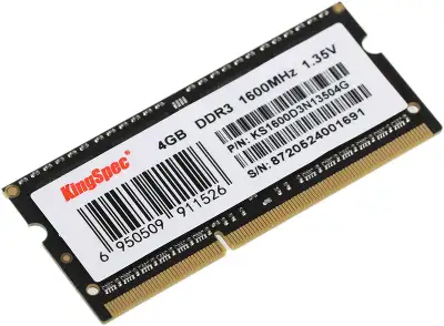 Память DDR3 4GB 1600MHz Kingspec KS1600D3N13504G RTL PC3-12800 CL11 SO-DIMM 204-pin 1.35В single rank Ret