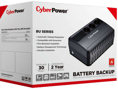 ИБП CyberPower BU725E, Line-Interactive, 725VA/390W, 3 Schuko розетки, Black, 0.15х0.15х0.2м., 5кг./ UPS Line-Interactive CyberPower BU725E 725VA/390W (3 EURO)