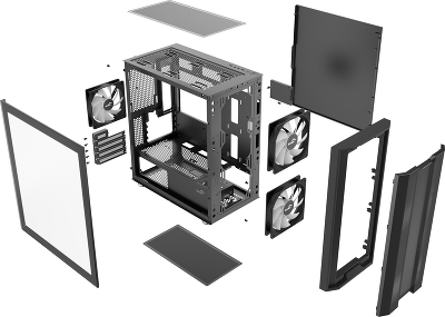 Корпус ПК без блока питания/ Case SAMA S30 Black, Midi-Tower, TG, 2x140mm + 1x120mm ARGB, 1xUSB 3.0 + 1xUSB 3.1 Type-C, mATX, mITX Black