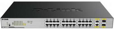 Коммутатор D-Link DGS-1026MP/B2A 24 портов (24 x 10/100/1000Base-T, 2x100/1000Base-T/SFP (24 порта PoE 802.3af/at, бюджет 370 Вт) (DGS-1026MP/B2A)