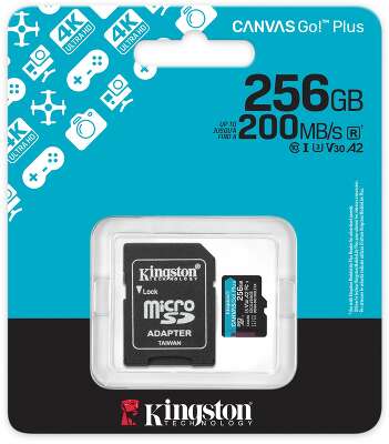 Карта памяти Kingston 256GB microSDXC Canvas Go Plus Gen4 200MB/s A2 U3 V30 Card + ADP/ Kingston 256GB microSDXC Canvas Go Plus Gen4 200MB/s A2 U3 V30 Card + ADP