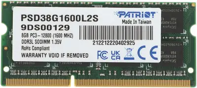 Память DDR3L 8Gb 1600MHz Patriot PSD38G1600L2S RTL PC3-12800 CL11 SO-DIMM 204-pin 1.35В dual rank Ret