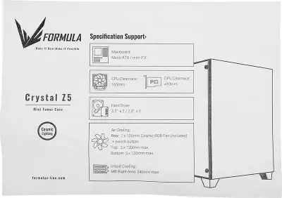 Корпус Formula Crystal Z5 TG белый без БП mATX 11x120mm 2xUSB2.0 1xUSB3.0 audio bott PSU