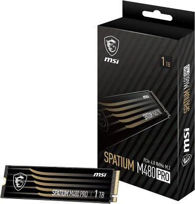 MSI SSD SPATIUM M480 Pro, 1000GB, M.2(22x80mm), NVMe, PCIe 4.0 x4, 3D TLC, R/W 7400/6000, IOPs 750 000/1 000 000, DRAM buffer 1024MB, TBW 700, DWPD 0.38 (5 лет)