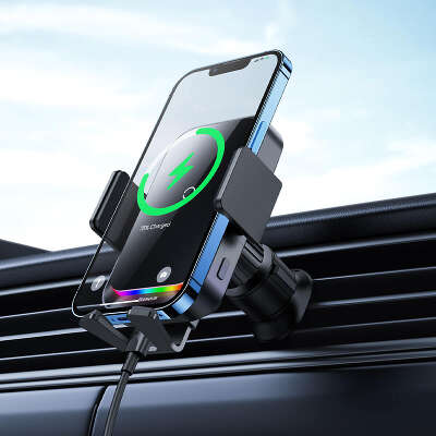 Автодержатель с беспроводной зарядкой Baseus Halo Wireless Charging Car Mount 15W, Black [SUDD000001]