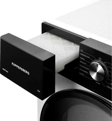Сушильная машина Kuppersberg/ Сушильная машина Kuppersberg, High-Tech, загрузка 9 кг, 15 программ, тепловой насос, электронное кнопочное управление, корзина для сушки, блокировка от детей, энергоэффективность А++, цвет белый