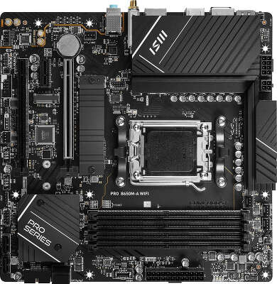 Материнская плата MSI PRO B650M-A WIFI SocketAM5 AMD B650 4xDDR5 mATX AC`97 8ch(7.1) 2.5Gg RAID+VGA+HDMI+DP