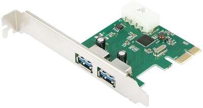 ORIENT AM-3U2PE, Контроллер PCI-Ex1, USB 3.0 2-port ext, ASM1042 chipset, разъем доп.питания, oem (31149)