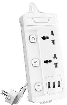 Сетевой фильтр универсальный Deli ET409 / 2розетки + 3USB , 2 м