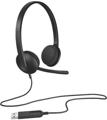 Logitech Гарнитура H340 Headset, накладные, микрофон поворотный двунаправленный, USB, 1.8 м, чёрный.