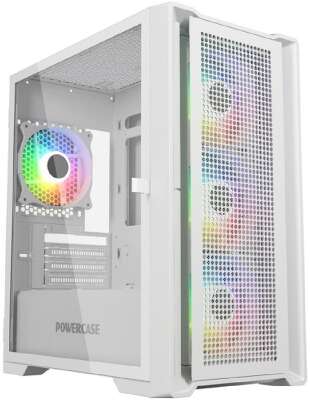 Powercase Alisio Micro X4W V2, Tempered Glass, 4х 120mm ARGB fans, ARGB HUB, белый, mATX  (CAMCXW-A4)