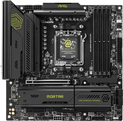 Материнская плата MSI MAG B850M MORTAR WIFI SocketAM5 AMD B850 4xDDR5 mATX AC`97 8ch(7.1) 5Gigabit RAID+HDMI