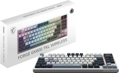 Клавиатура беспроводная Keyboard MSI FORGE GK600 TKL, Wireless, Mechanical Linear Switches, RGB LED, 4000mA/h, Sky