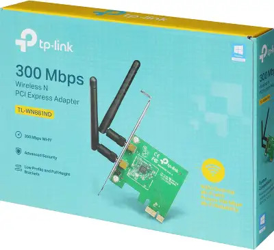Сетевой адаптер Wi-Fi TP-Link TL-WN881ND N300 PCI Express (ант.внеш.съем) 2ант.
