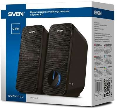 Колонки Sven 470 2.0 черный 12Вт