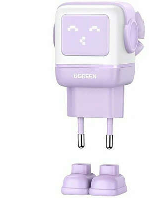 Зарядное устройство UGREEN CD361 (35291) UNO 65W USB-A+2*USB-C Robot GaN Tech Fast Charger EU. Цвет: сиреневый