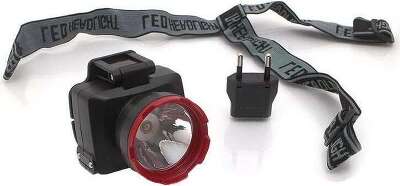 Фонарь налобный светодиодный аккумуляторный КОСМОС H1W, 2 режима, 1W LED, 500mah,  зарядка от сети