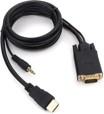 Кабель HDMI-VGA Cablexpert A-HDMI-VGA-03-6, 19M/15M + 3.5Jack, 1.8м, черный, позол.разъемы, пакет