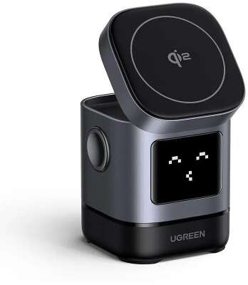 Беспроводное ЗУ UGREEN W709 (45775) UNO 2-in-1 Robot Magnetic 20W for iPhone&AirPods с кабелем USB-C, серый