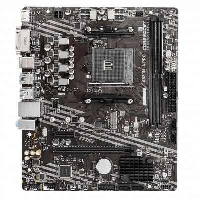 Материнская плата MSI A520M-A PRO A520, AM4, 2*DDR4, 1*PCIEx16, 1*PCIEx1, 1*M.2, 6*USB3.2Gen1, 6*USB2.0, 4*SATA3.0, 1G, DVI, HDMI, M-ATX, RTL