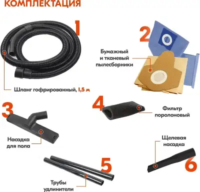 Строительный пылесос Ресанта ПС-1400-15 1400Вт (уборка: сухая/влажная) серый