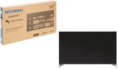 Телевизор QLED Hyundai 50" H-LED50QBU7500 Android TV Frameless черный/серебристый 4K Ultra HD 60Hz DVB-T DVB-T2 DVB-C DVB-S DVB-S2 USB WiFi Smart TV